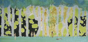 木の子　children of tree　2008　Oil, acrylic, dyed mud pigment and pencil on nonwoven fabric, panel　11.2 x 23 cm