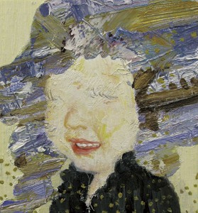 prime number girl “violet”　2008　Oil, acrylic, dyed mud pigment and pencil on cotton, panel　14.5 x 13 cm