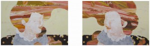 トーク・トゥ・ミー　talk to me　2008　Oil, acrylic, dyed mud pigment, beeswax and pencil on cotton, panel　90 x 140 cm x 2