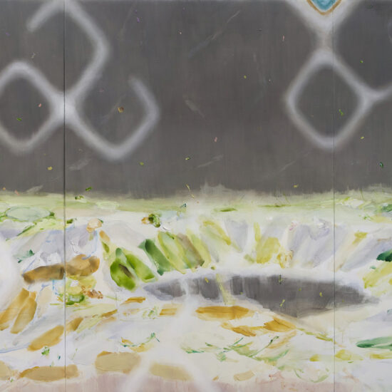 Between Flickers　2022-2023　Oil and Acrylic on cotton, mounted on panel　162 x 560 cm (5 pieces)　Photo by Kenji Otani